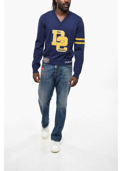 Pulovere DSQUARED2 V-Neck Wool College Shetland Sweater Blue Barbati (BM 19209818) 4