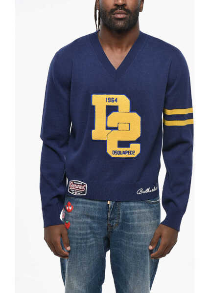Pulovere DSQUARED2 V-Neck Wool College Shetland Sweater Blue Barbati (BM 19209818) 1