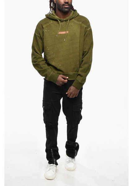 Bluze de trening DSQUARED2 Vintage Effect Cipro Fit Hoodie With Printed Logo Green Barbati (BM 19209836) 4