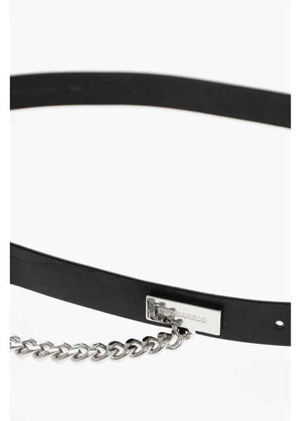 Curele DSQUARED2 Leather Belt With 25Mm Chain Detail Black Barbati (BM 19209857) 2