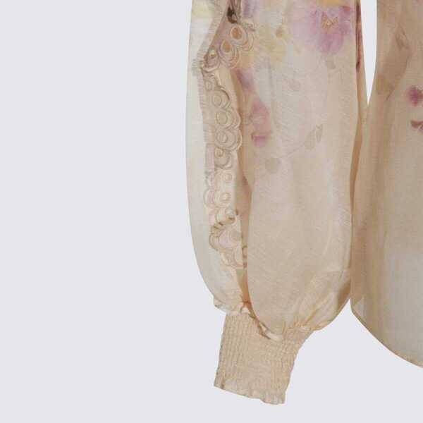Topuri ZIMMERMANN Zimmermann Beige Linen Top PANSY FLORAL Femei (BM 19210533) 4