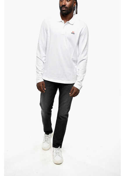 Tricouri Polo Diesel Long-Sleeved Smith Polo Shirt With Printed Logo White Barbati (BM 19211693) 4