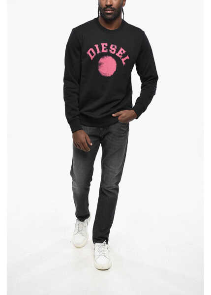 Bluze de trening Diesel Crew Neck Brushed Cotton Sweatshirt With Printed Logo Black Barbati (BM 19211714) 4