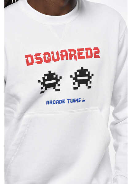 Bluze de trening DSQUARED2 Fleeced Cotton Cool Fit Crew-Neck Sweatshirt With Frontal Pr White Barbati (BM 19211732) 3
