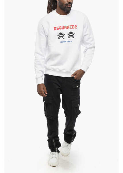 Bluze de trening DSQUARED2 Fleeced Cotton Cool Fit Crew-Neck Sweatshirt With Frontal Pr White Barbati (BM 19211732) 4