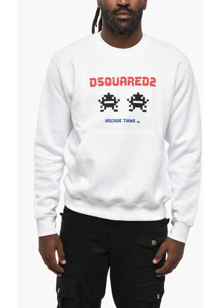Bluze de trening DSQUARED2 Fleeced Cotton Cool Fit Crew-Neck Sweatshirt With Frontal Pr White Barbati (BM 19211732) 1