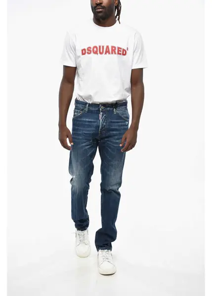 Blugi slim fit DSQUARED2 Straight Leg Cool Guy Jeans With Leather Patch 16Cm Blue Barbati (BM 19211753) 4