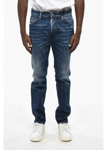 Blugi slim fit DSQUARED2 Straight Leg Cool Guy Jeans With Leather Patch 16Cm Blue Barbati (BM 19211753) 1