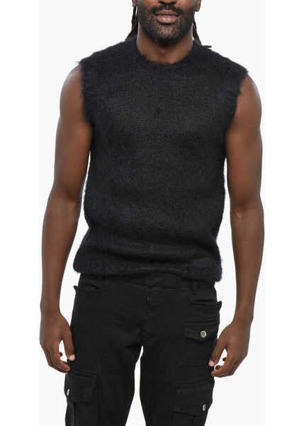 Pulovere casual DSQUARED2 Solid Color Mohair Blend Fuzzy Vest Black Barbati (BM 19211873) 1