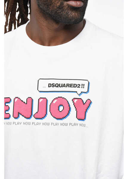 Tricouri DSQUARED2 Long Sleeved Skater Fit Tee Crew-Neck T-Shirt With Contrasti White Barbati (BM 19211888) 3