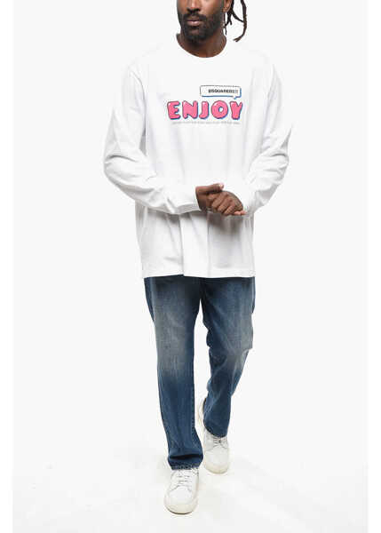 Tricouri DSQUARED2 Long Sleeved Skater Fit Tee Crew-Neck T-Shirt With Contrasti White Barbati (BM 19211888) 4