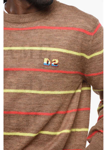 Pulovere DSQUARED2 Striped Good Game Crew-Neck Sweater With Embroidered Logo Brown Barbati (BM 19211894) 3