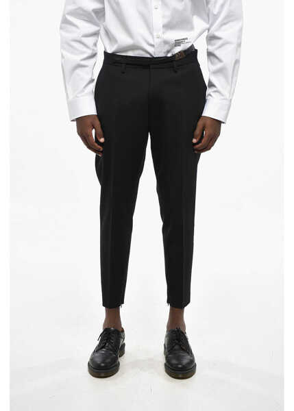 Pantaloni casual DSQUARED2 Icon Straight Leg Virgin Wool Pants With Leather Application Black Barbati (BM 19211897) 1