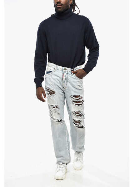 Blugi drepti DSQUARED2 Destroyed Jeans 642 Straight Leg 19Cm Blue Barbati (BM 19211918) 4