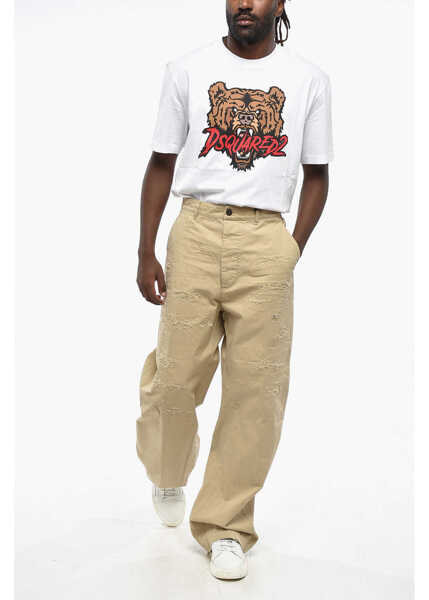 Pantaloni casual DSQUARED2 Distressed Effect Wide Leg Pants Beige Barbati (BM 19211924) 3