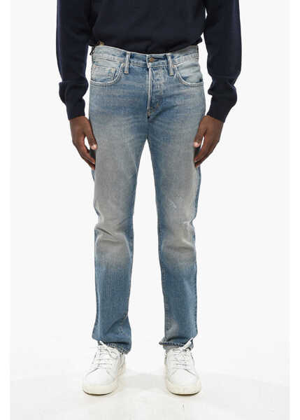 Blugi slim fit Tom Ford Straight Leg Slim Fit Jeans With Suede Logo Patch 18Cm Blue Barbati (BM 19211936) 1