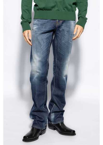 Blugi drepti DSQUARED2 Vintage Effect Roadie Jeans With Leather Patch 23Cm Blue Barbati (BM 19211963) 3