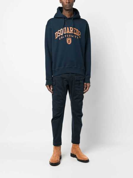 Bluze de trening DSQUARED2 Fleeced Cotton Cool Fit Hoodie With Printed Logo Blue Barbati (BM 19211966) 2