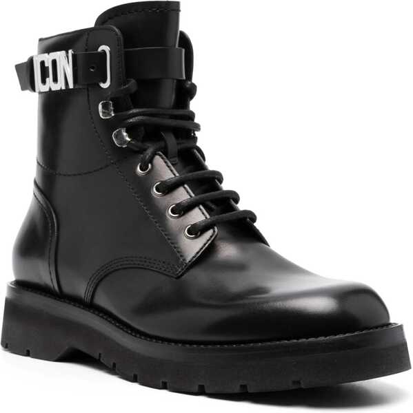 Ghete DSQUARED2 Leather Combat Boots Icon With Internal Zip Black Barbati (BM 19211990) 2