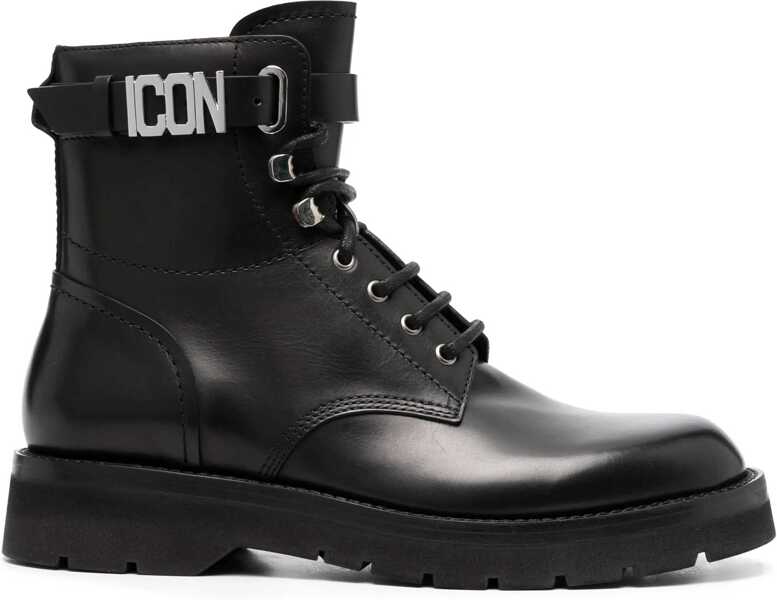 Ghete DSQUARED2 Leather Combat Boots Icon With Internal Zip Black Barbati (BM 19211990) 1