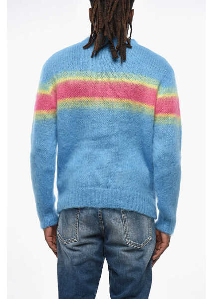 Pulovere DSQUARED2 Fuzzy Mixed Mohair Sweater With Striped Detail Blue Barbati (BM 19211996) 2