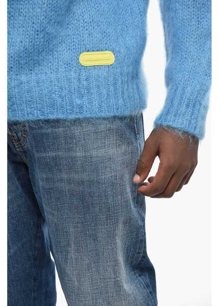 Pulovere DSQUARED2 Fuzzy Mixed Mohair Sweater With Striped Detail Blue Barbati (BM 19211996) 3