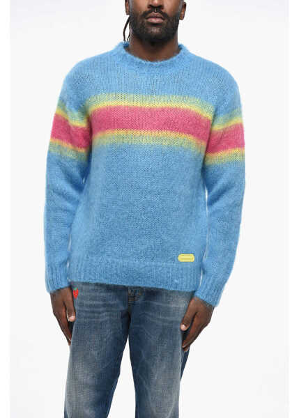 Pulovere DSQUARED2 Fuzzy Mixed Mohair Sweater With Striped Detail Blue Barbati (BM 19211996) 1
