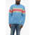 DSQUARED2 Fuzzy Mixed Mohair Sweater With Striped Detail Blue