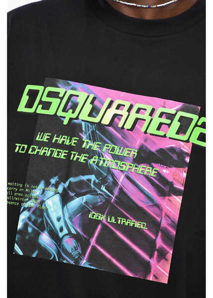 Tricouri DSQUARED2 Crew Neck Atmosphere T-Shirt With Front Print Black Barbati (BM 19212062) 3