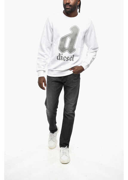 Bluze de trening Diesel Crew Neck Brushed Cotton Sweatshirt With Printed Logo White Barbati (BM 19212068) 4