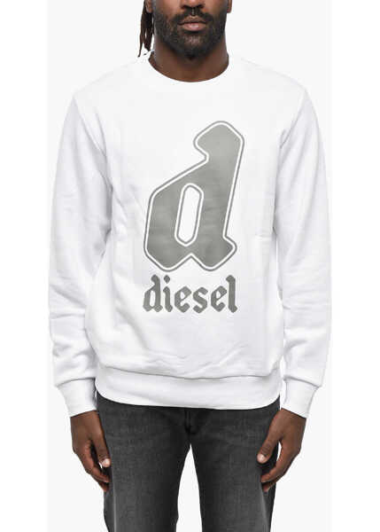Bluze de trening Diesel Crew Neck Brushed Cotton Sweatshirt With Printed Logo White Barbati (BM 19212068) 1