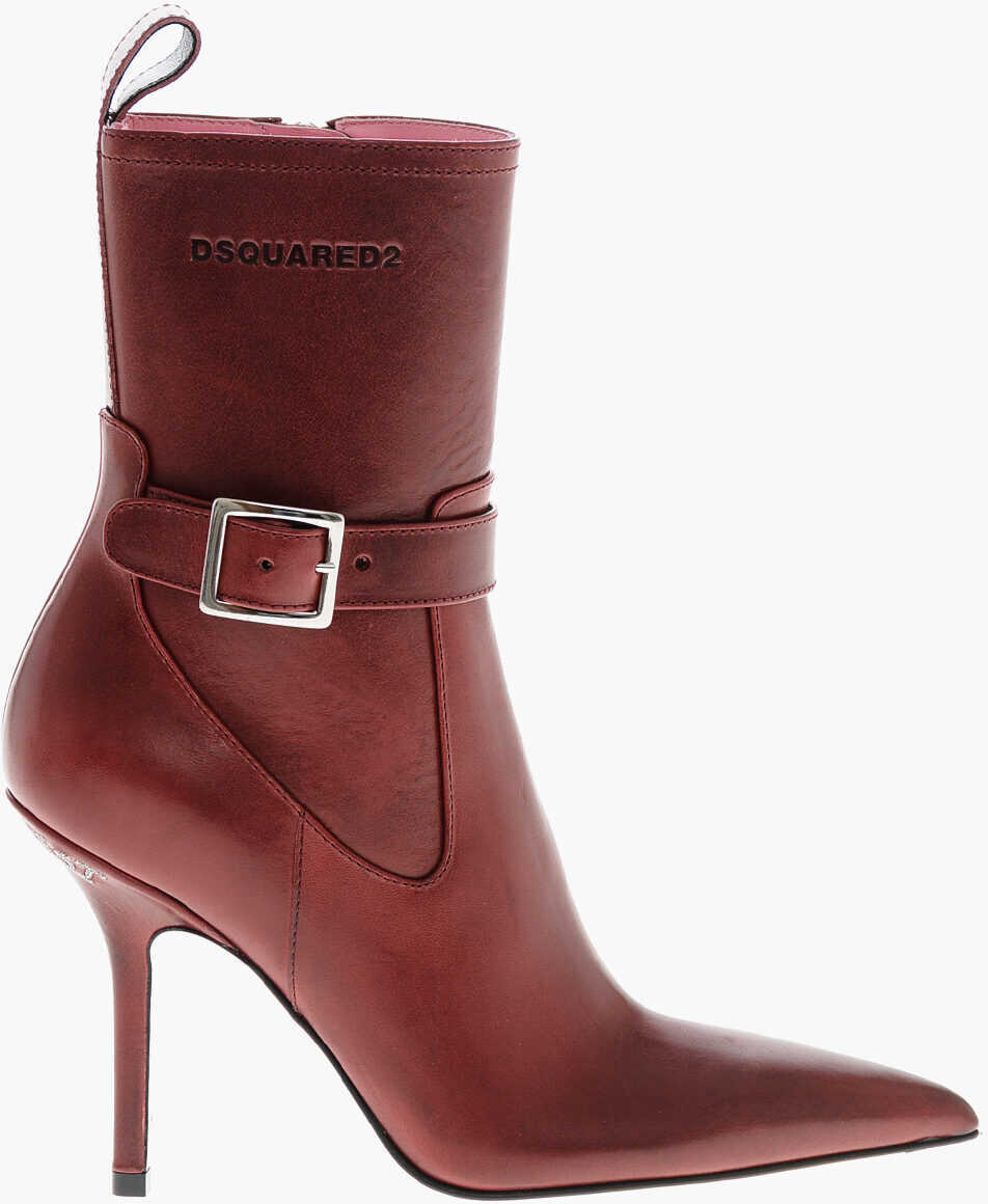 Botine DSQUARED2 Leather My Dust Booties With Stiletto Heel 10Cm Red Femei (BM 19212071) 3