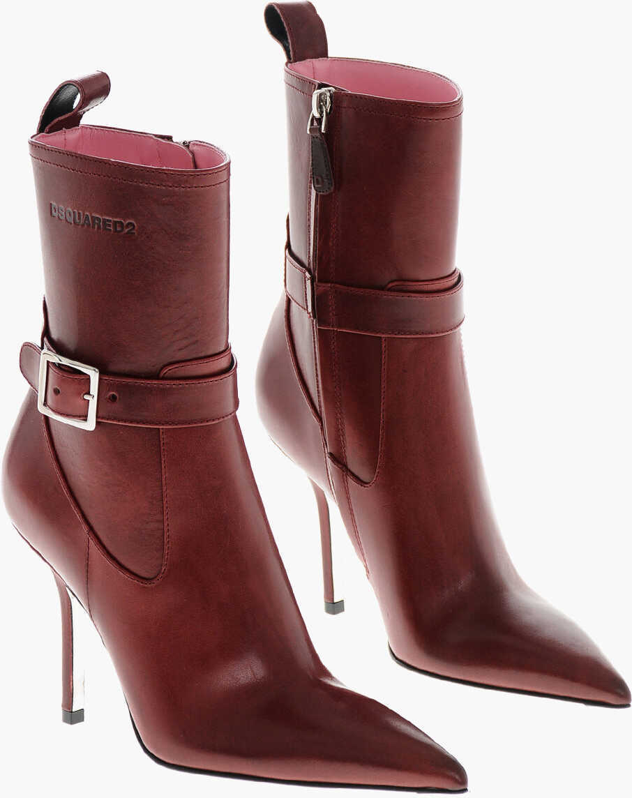 Botine DSQUARED2 Leather My Dust Booties With Stiletto Heel 10Cm Red Femei (BM 19212071) 1