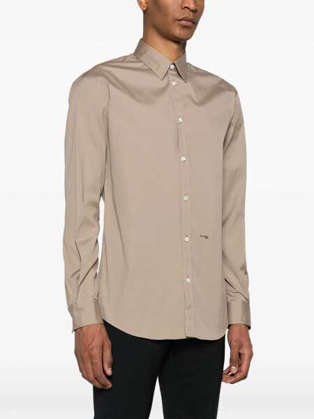 Camasi casual DSQUARED2 Popeline 1995 Shirt With Standard Collar Brown Barbati (BM 19212092) 3