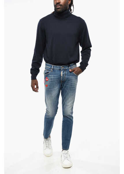 Blugi drepti DSQUARED2 Pac-Man Straight Leg Skater Jeans With Contrasting Patches 1 Blue Barbati (BM 19212149) 4