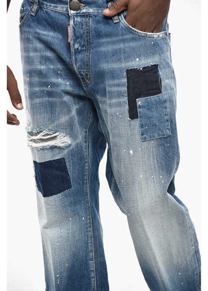 Blugi drepti DSQUARED2 Straight Leg Roadie Jeans With Patchwork Details 23Cm Blue Barbati (BM 19212155) 3