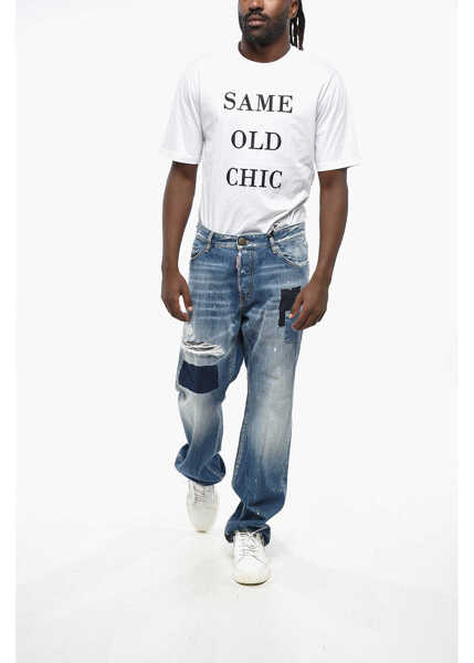 Blugi drepti DSQUARED2 Straight Leg Roadie Jeans With Patchwork Details 23Cm Blue Barbati (BM 19212155) 4