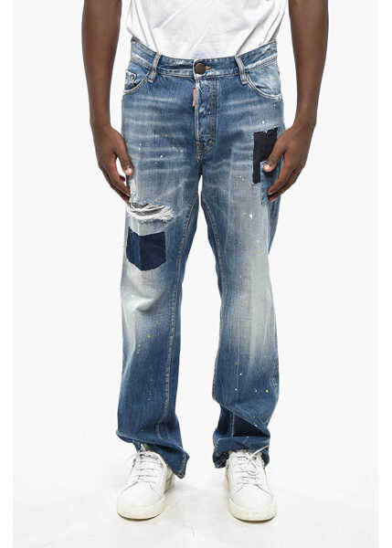 Blugi drepti DSQUARED2 Straight Leg Roadie Jeans With Patchwork Details 23Cm Blue Barbati (BM 19212155) 1