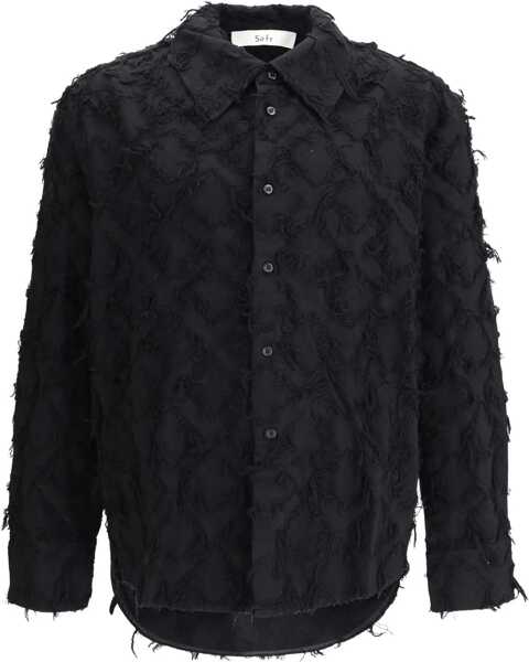 Camasi casual SFR Wes Shirt with fringed Cotton FRINGED BLACK TWILL Barbati (BM 19212293) 1