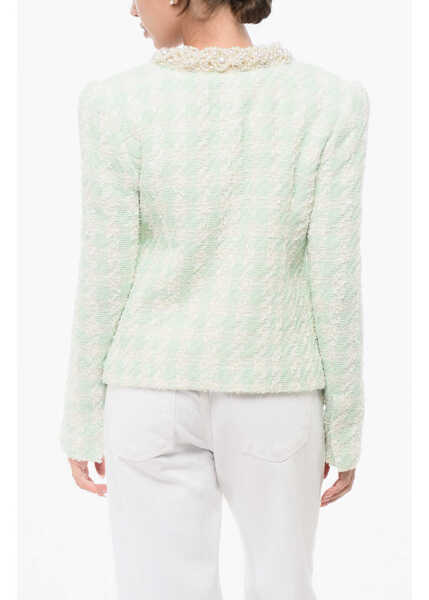 Sacouri Balmain Tweed Side To Side Blazer With Decorative Pearls Light Blue Femei (BM 19212476) 2