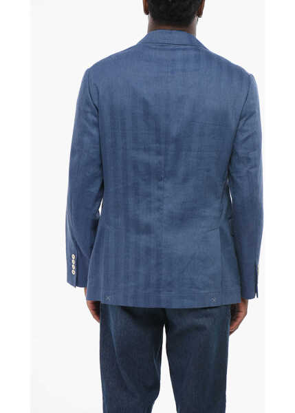 Sacouri Brunello Cucinelli Herringbone Linen Blend Slim Fit Blazer Blue Barbati (BM 19212494) 2