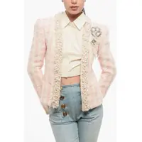 Sacouri Open Front Tweed Blazer Embellished With Decorative Beads An Femei