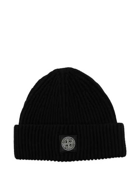 Caciuli Stone Island Stone Island Ribbed Wool Beanie Black Barbati (BM 19216197) 1