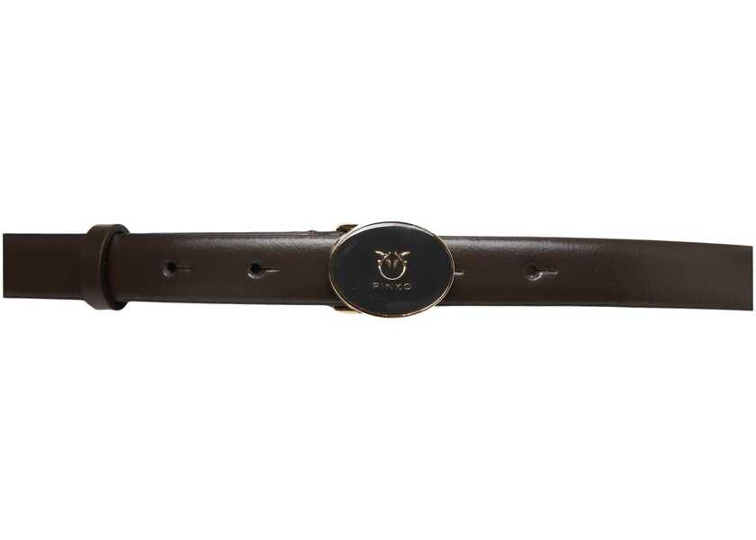 Curele Pinko Leather belt with logo buckle Brown Femei (BM 19217633) 3