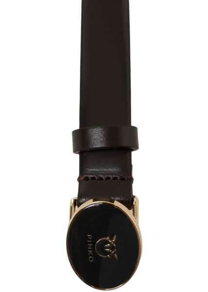 Curele Pinko Leather belt with logo buckle Brown Femei (BM 19217633) 4