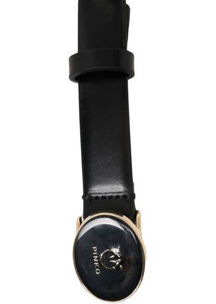 Curele Pinko Leather belt with logo buckle Black Femei (BM 19217633) 4