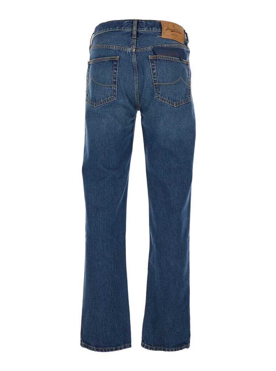 Blugi Jacob Cohen Edo Blue Five-Pocket Jeans With Logo Patch On The Back In Denim Man BLUE Barbati (BM 19220922) 2