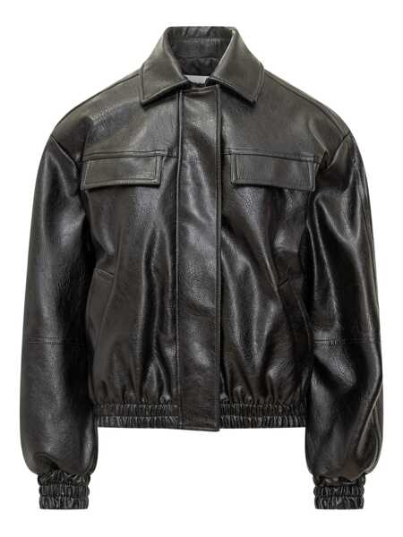 Geci MSGM Msgm Msgm Black Leather Jacket With Front Pockets Black Femei (BM 19221381) 1