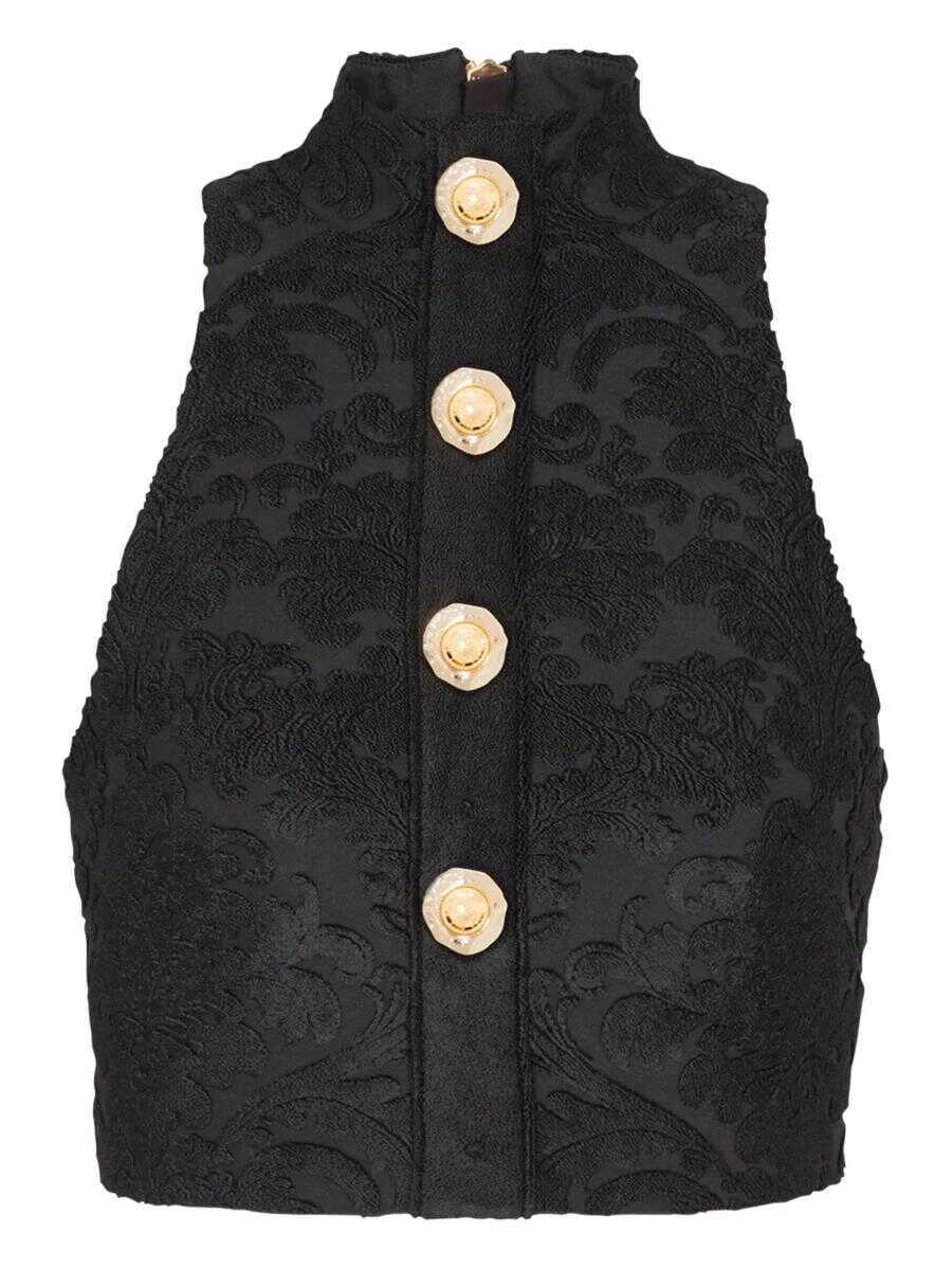 Topuri Balmain Balmain Baroque-Pattern Top Black Femei (BM 19222779) 1