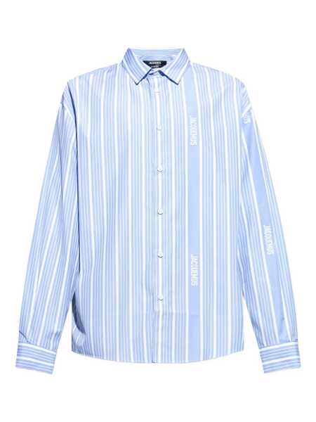 Camasi JACQUEMUS Simon Light Blue Shirt With All-Over Stripe Motif And Logo Lettering In Cotton Man BLUE Barbati (BM 19223517) 1